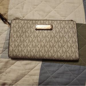 Michael Kors Signature Logo Wristlet in Cream and Brown